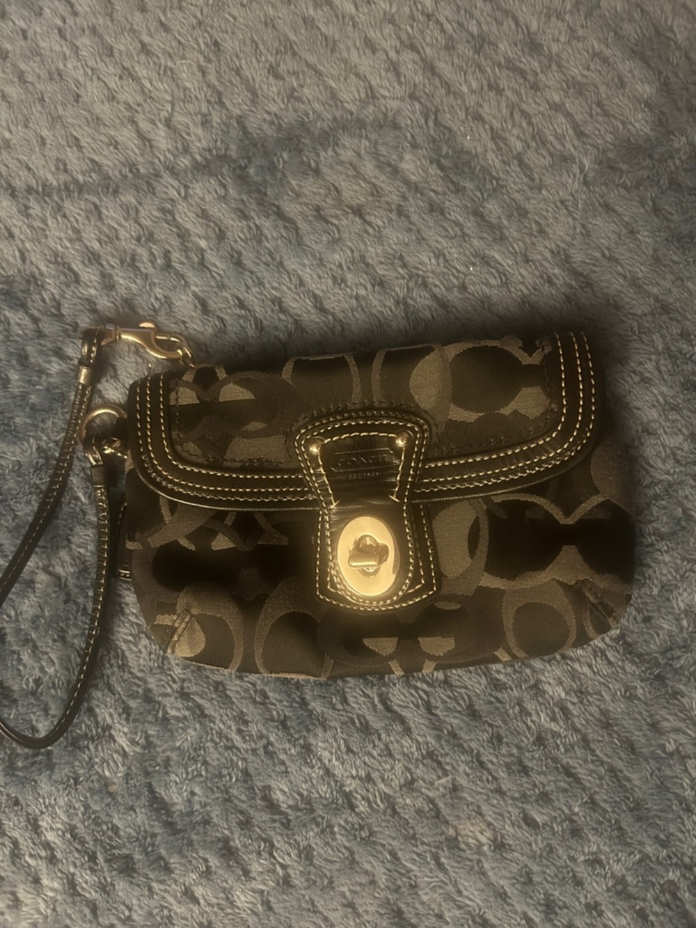 Coach Black Signature Canvas Turnlock Clutch Wristlet with Gold Hardware
